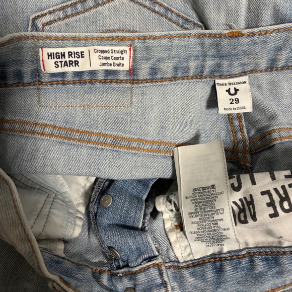 True Religion High Rise Starr Cropped Straight Two Tone Distressed Jeans 29 - Picture 5 of 10